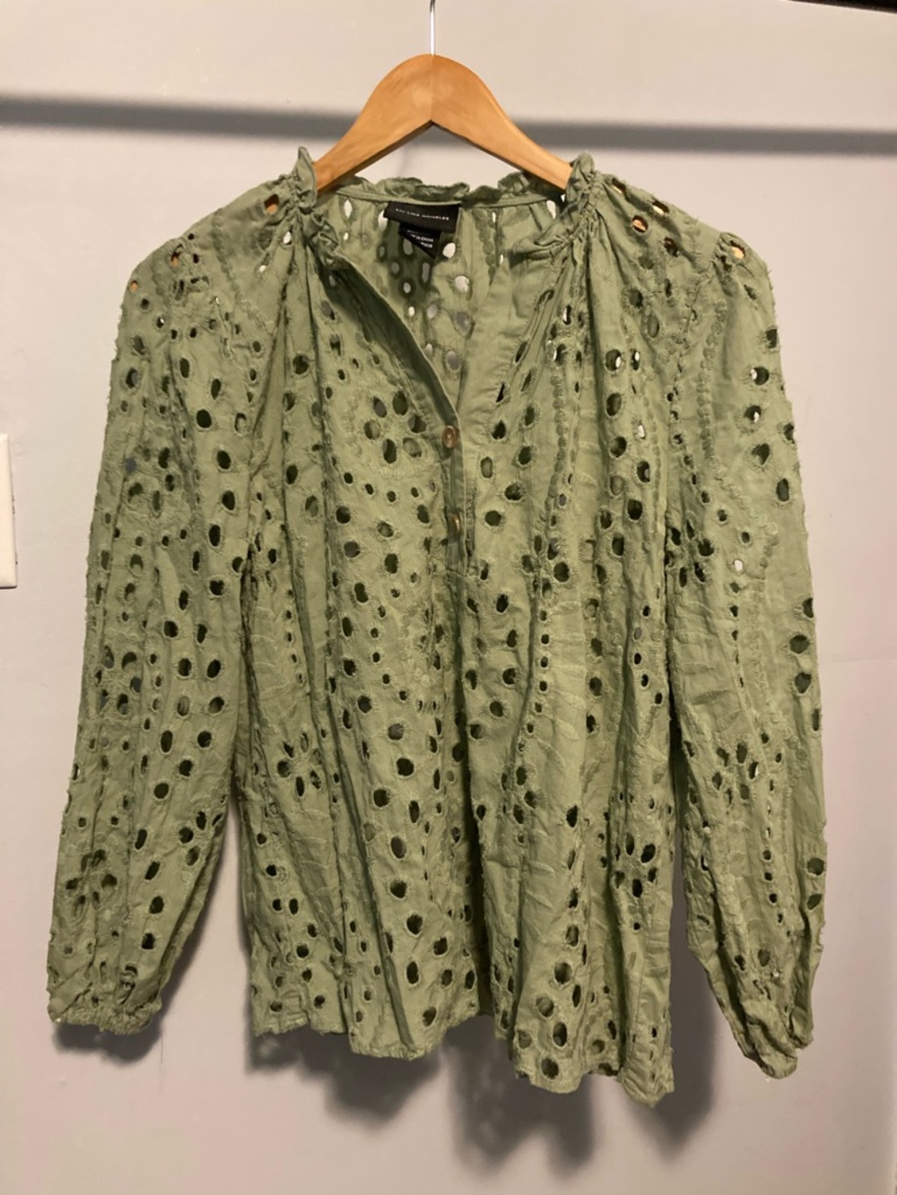 Light Green Eyelet Long-Sleeve Blouse